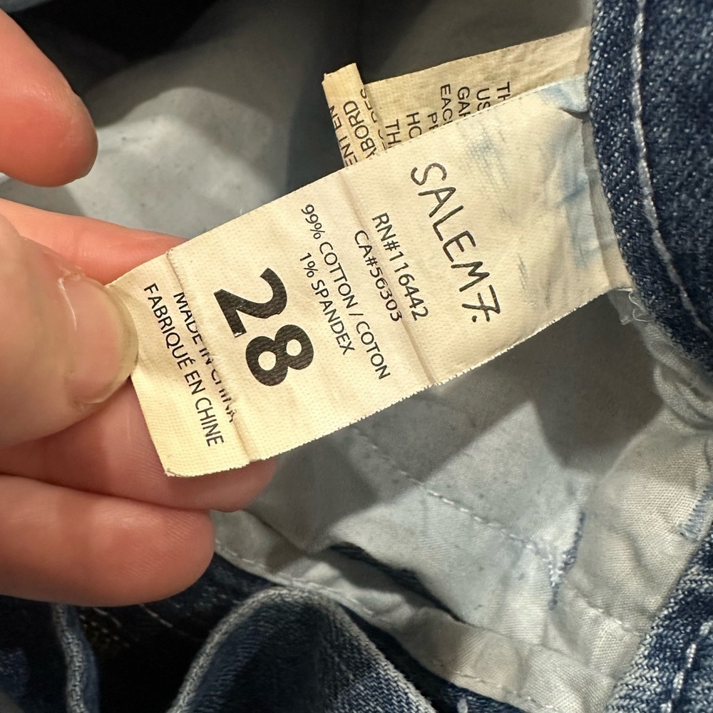 Straight Leg Blue Jeans with White Graphic Embroidery - Women - Picture 3 of 6